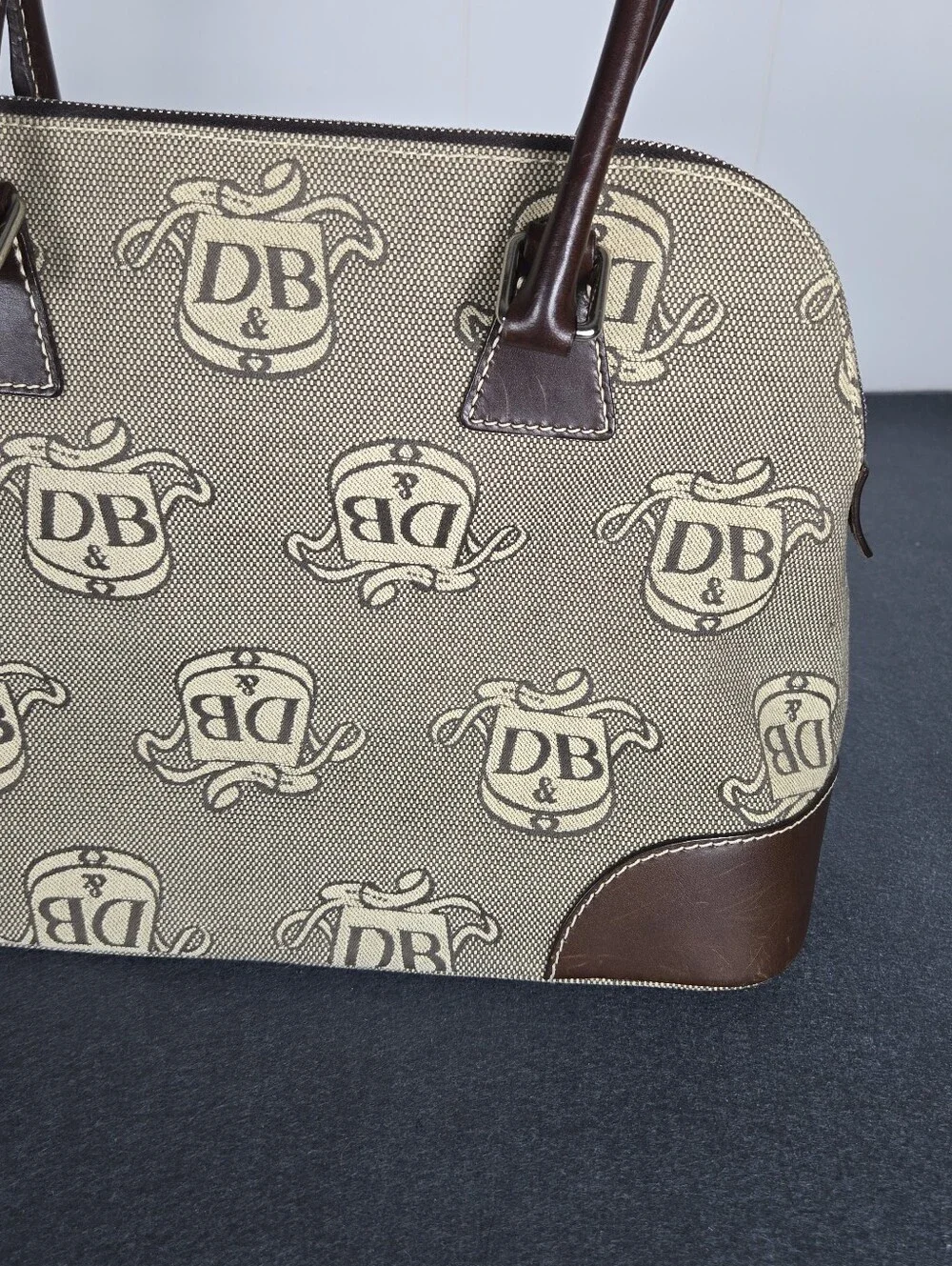 Dooney & Bourke Brown and Tan DB Logo Satchel